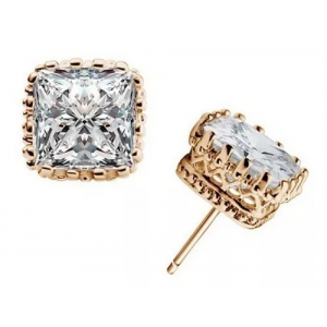 Aretes Baño Plata Corona Cuadrada Dorada