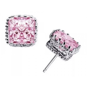 Aretes Baño Plata Corona Cuadrada Rosada
