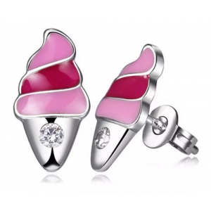 Aretes Baño Plata 925, Conos Rosas