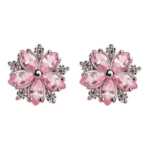 Aretes Baño Plata Copo Flor Rosa