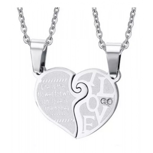 Collar 2 En 1 De Acero Inoxidable, Doble Corazón Love
