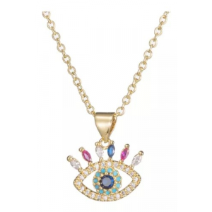 Collar Cobre Ojo Turco Pestañas Dorado/colores