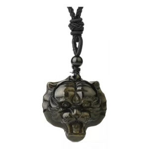 Collar Cuarzo Tigre Oriente Obsidiana Dorada - Poder Y Prote
