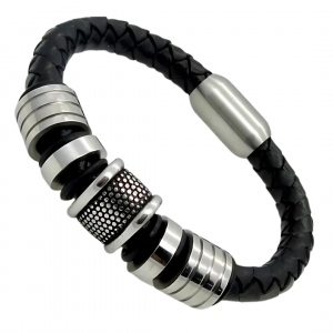 Brazalete Cuero Y Acero Inox Rond B