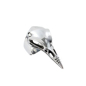 Anillo Acero Inox Craneo Cuervo Plateado
