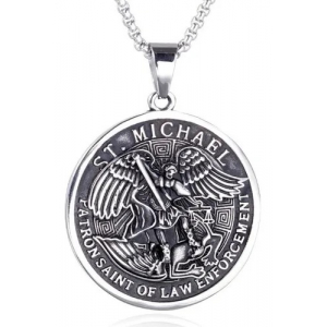 Collar Acero Inox Arcangel Miguel Plateado