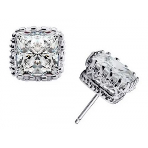 Aretes Baño Plata Corona Cuadrada Plateada