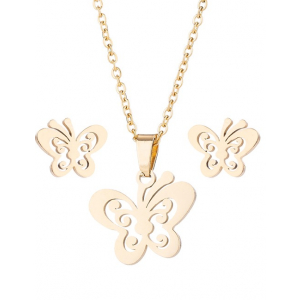 Set acero Inox Mariposas Cont. Acero Inox. Collar + Aretes