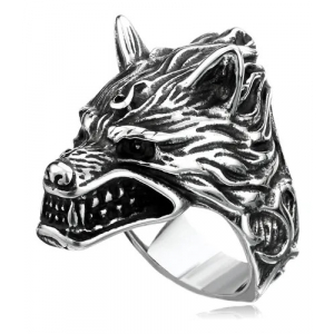Anillo Acero Inox Lobo Plateado