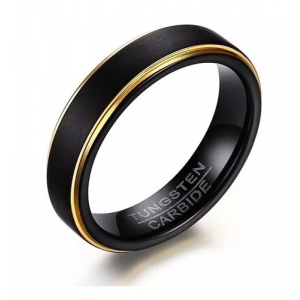 Anillo De Tungsteno, Caesar I Negro Y Dorado Slim Mate
