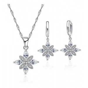 Set Collar Y Aretes Baño Plata 925, Flor Estrella