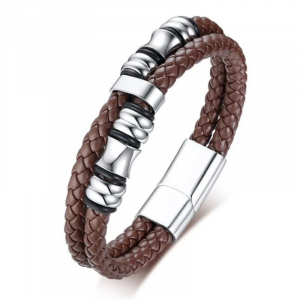 Brazalete Cuero Acero Doble P Rond