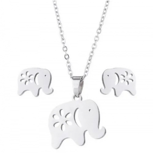 Set De Aretes + Dg + Cadena De Regalo Acero Inox, Elefantes