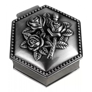 Caja Estuche Metal Joyero Para Anillos Flores Ch