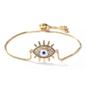 Pulsera Cobre Ojo Turco Pestañas Dorado/colores