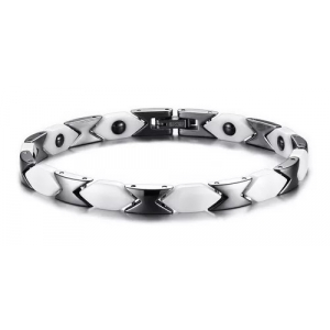 Pulsera Magnético Y Cerámica Contempo Blanco Y Plateado