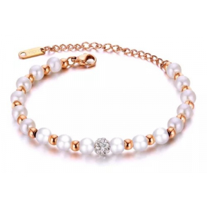 Pulsera Acero Inox Glam Perlas Plateada