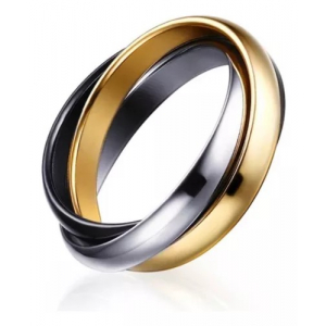Anillo Acero Inox Sin Fin 3 Aros Negro/dorado/plateado