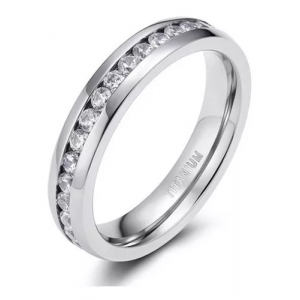 Anillo Titaneo Zirconias Greek 4mm Plateado