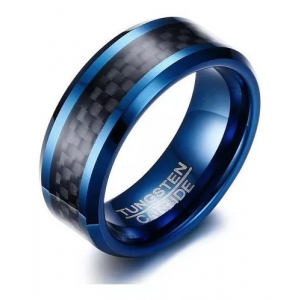 Anillo De Tungsteno, Venetian I Azul Y Fibra De Carbono