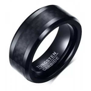 Anillo De Tungsteno, Dark Venetian Negro Y Fibra De Carbono