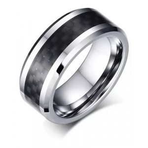 Anillo Tungsteno Y Fibra Carbon Venetian 8mm Plateado/negro