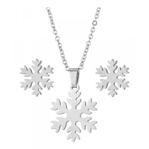 Set De Aretes + Dg + Cadena Regalo Acero Inox, Copo De Nieve