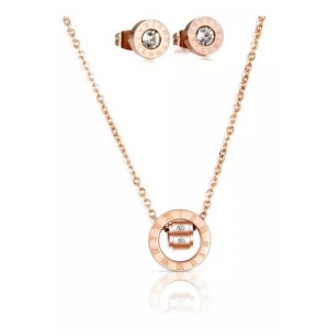 Set De 1 Collar Y 1 Par De Aretes De Acero Inox Roma Rosado