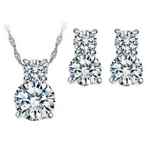 Set Collar Y Aretes Baño Plata 925, Doble Min