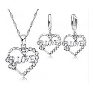 Set De Collar Y Aretes Baño Plata 925, Corazon Love