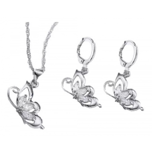 Set Collar Y Aretes Baño Plata 925, Mariposas Ill