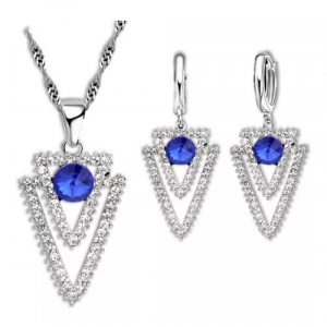 Set Collar Y Aretes Baño Plata 925, Largo Fashion Azul