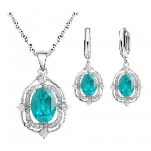 Set Collar Y Aretes Baño Plata925, Antig Big Oldworld I Verd