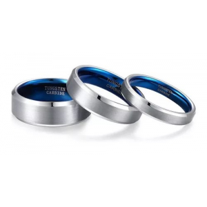 Anillo De Tungsteno, Syux I Plateado Mate Interior Azul