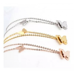 Set Collar Y Aretes Acero Inox, Mariposas