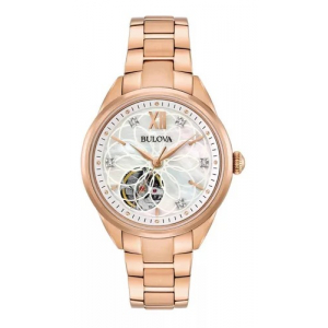 97p121 Reloj Bulova Automatico Diamantes Mujer Rosado/plat