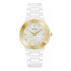 Reloj Bulova Modern Diamante Ceramic 35mm Blanco/dorado