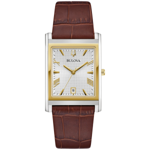 Reloj Bulova Sutton Cuarzo 29mm x 22mm Bisel Dorado Correa Cafe
