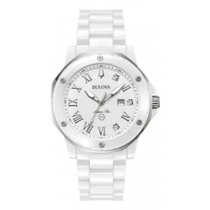 Reloj Bulova Marc Anthony Marine Start Diamante 35mm Ceramica Blanca
