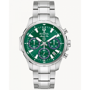 Reloj Bulova Cuarzo 43mm Marine Star Plata/Verde