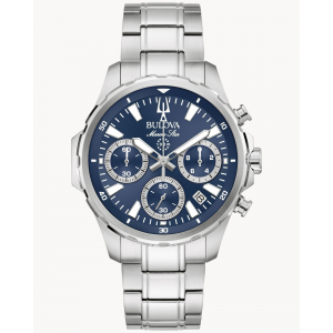 Reloj Bulova Cuarzo 43mm Marine Star Plata/Azul