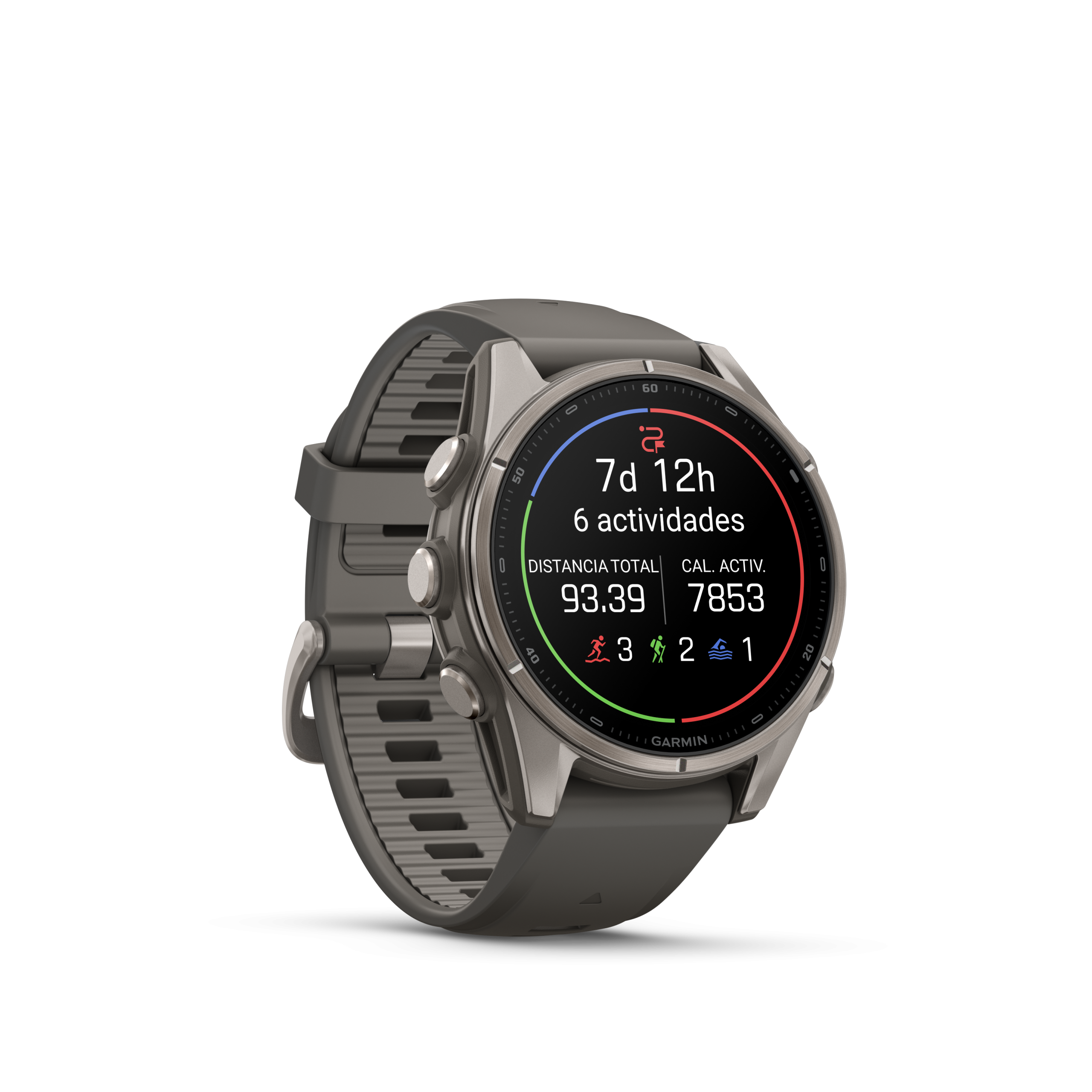 Fenix9_43mm_Titanium_PebbleGray_Front-Right_epic_summary_metric_es-ES