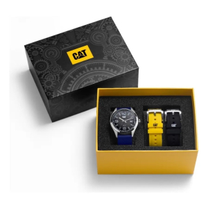 Reloj Caterpillar Cuarzo Silicon 44mm Plateado/Azul